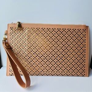 Madison West Double Layer Faux Leather Clutch Removeable Wrist Strap Gold Detail